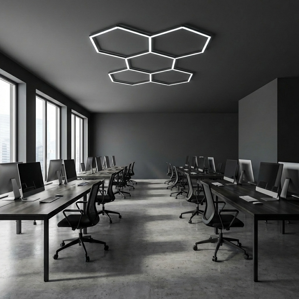 Iluminat office profesional cu hexagon LED 6500K