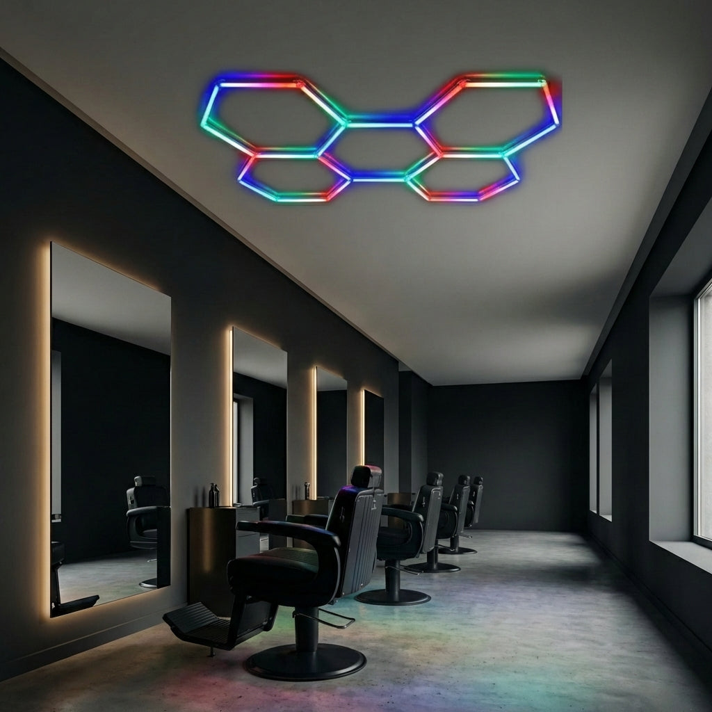 Lumini frizerie RGB hexagon LED controler digital