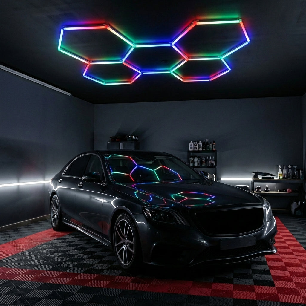 Sistem hexagon LED RGB pentru detailing auto