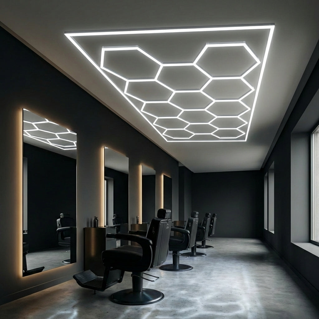 Lumini frizerie hexagon LED 672W iluminare profesionala
