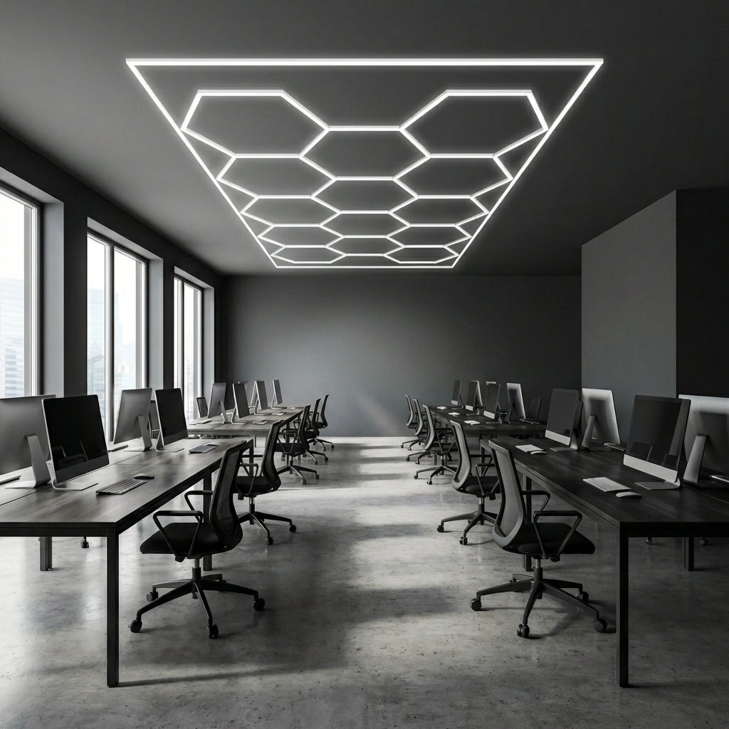 Iluminat office modern cu hexagon LED 6500K